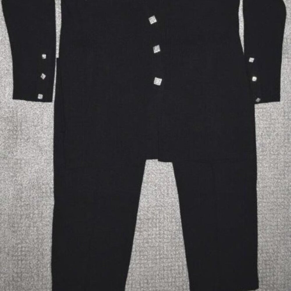 Helen Hsu NY Black Knit Button Up Top & Pants suit Gorgeous set!! Vintage & NWOT - Picture 2 of 4